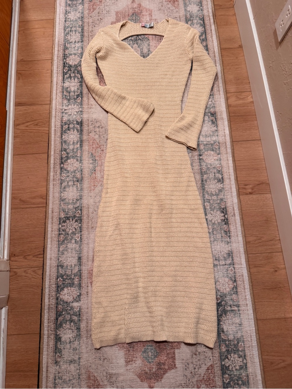 FP Beach Cream Open Knit Crochet Long-Sleeve Dress - Picture 2 of 4